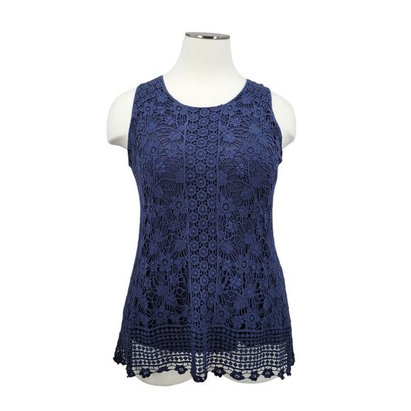Cj Banks Elegant Navy Lace Sleeveless Top Blouse Women's Plus Size 2X - Picture 1 of 10